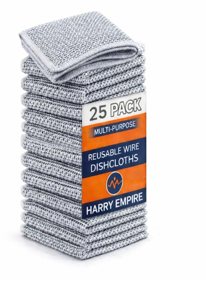 HARRY EMPIRE Non-Scratch Wire Dishcloth Scrubber | Reusable Stainless Steel Dish Wash Cloth for Utensils Cleaning | Multipurpose Wet & Dry Cleaner for Dishes, Sinks & Kitchen Surfaces (Pack of 25) - Image 1